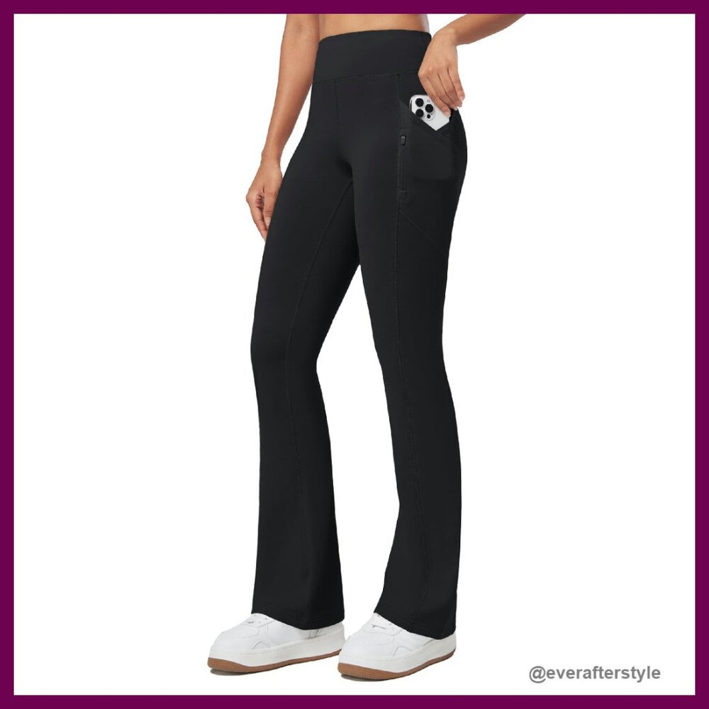Fleece Lined Yoga Pants High Waist Bootcut Thermal Leggings Water Resistant